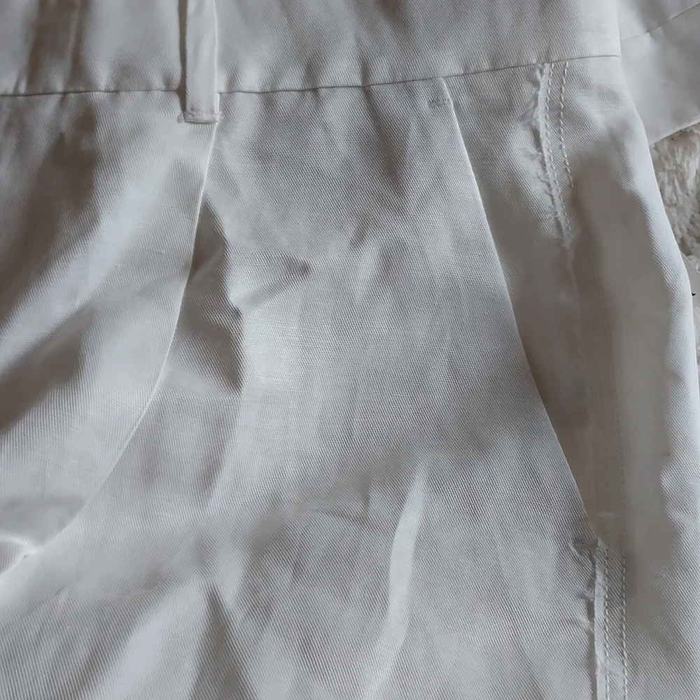 Zara Zw Collection Elegant Oyster White Straight-Leg Linen Blend Trousers